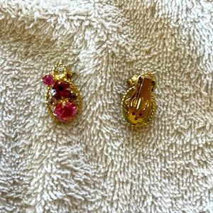 Pink Crystal Brooch and Clip Earrings